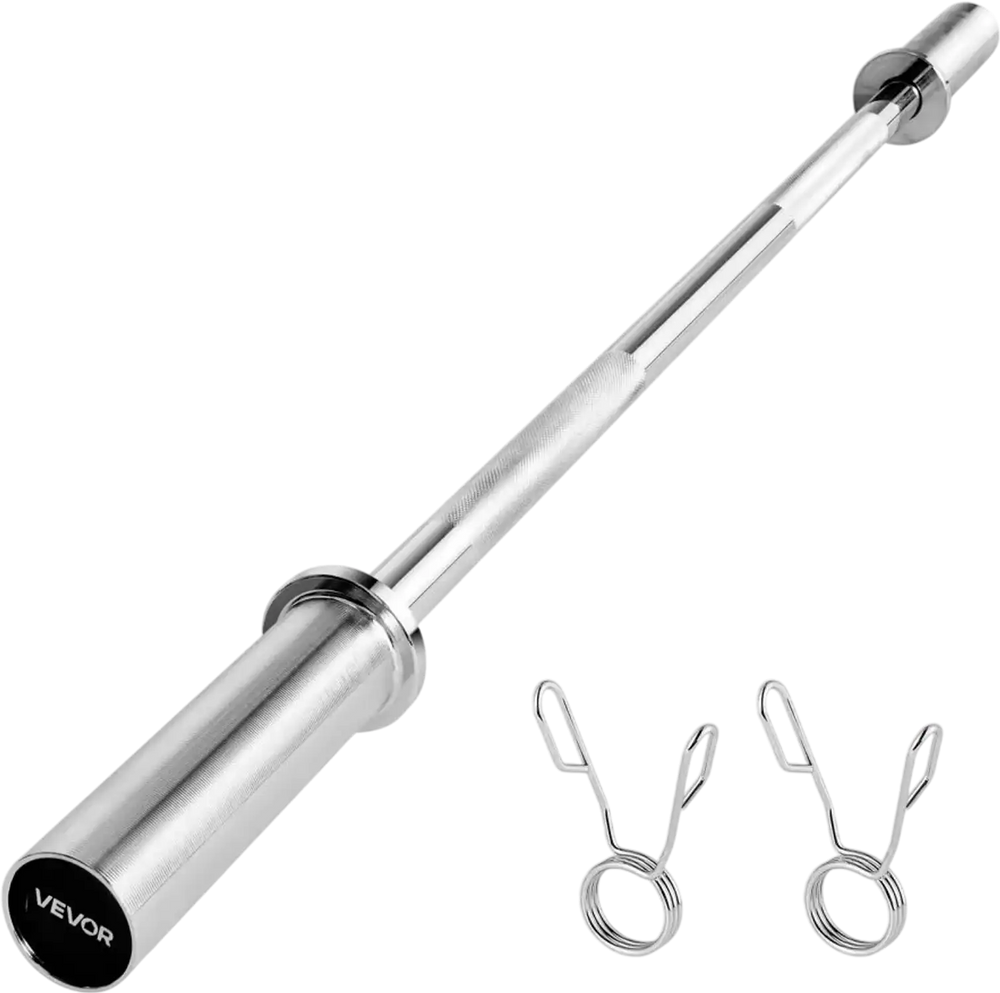 VEVOR 4FT Barbell Bar, Fits 2-Inch Weight Plates, Chrome Plated Barbell Bar with Knurled Grip for Strength Training, Weightlifting, Squat, Deadlift, Bench Press, Curl, Overhead Press, 500lbs Capacity