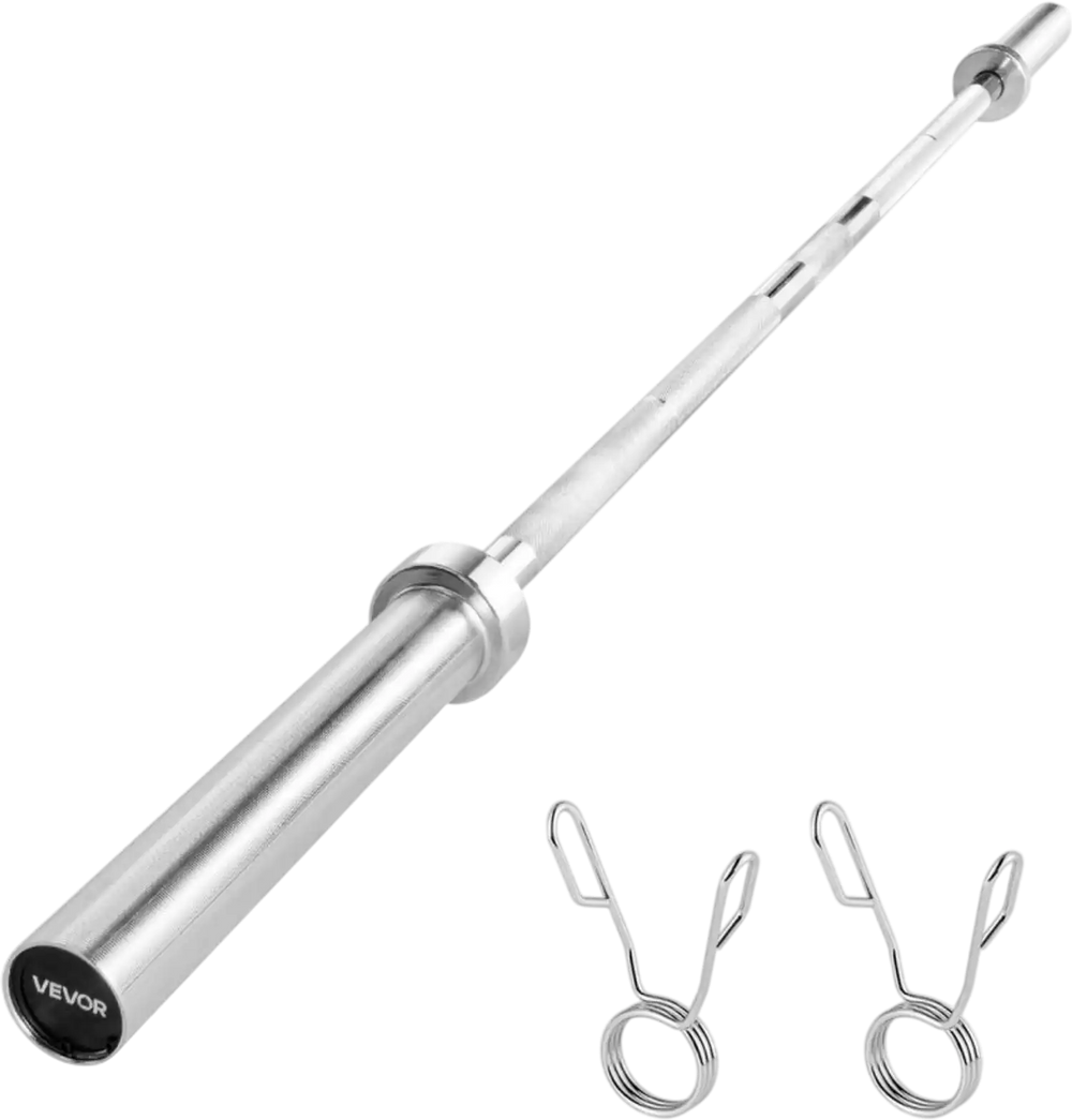 VEVOR 6FT Barbell Bar, Fits 2-Inch Weight Plates, Chrome Plated Barbell Bar with Knurled Grip for Strength Training, Weightlifting, Squat, Deadlift, Bench Press, Curl, Overhead Press, 500lbs Capacity
