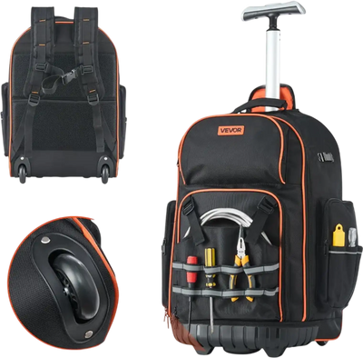 VEVOR Rolling Tool Backpack, 110 lbs Load Capacity, 72 Pockets Heavy Duty Roller Tool Bag on Wheels, Adjustable Telescoping Handle & Stable Base, Toolbag Organizers for Construction, Mechanic