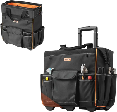 VEVOR Rolling Tool Bag, 110 lbs Load Capacity, 25 Pockets Heavy Duty Roller Tool Bag with Adjustable Telescoping Handle & Stable Base, Toolbag Organizers with Wheels for Electrician, Construction