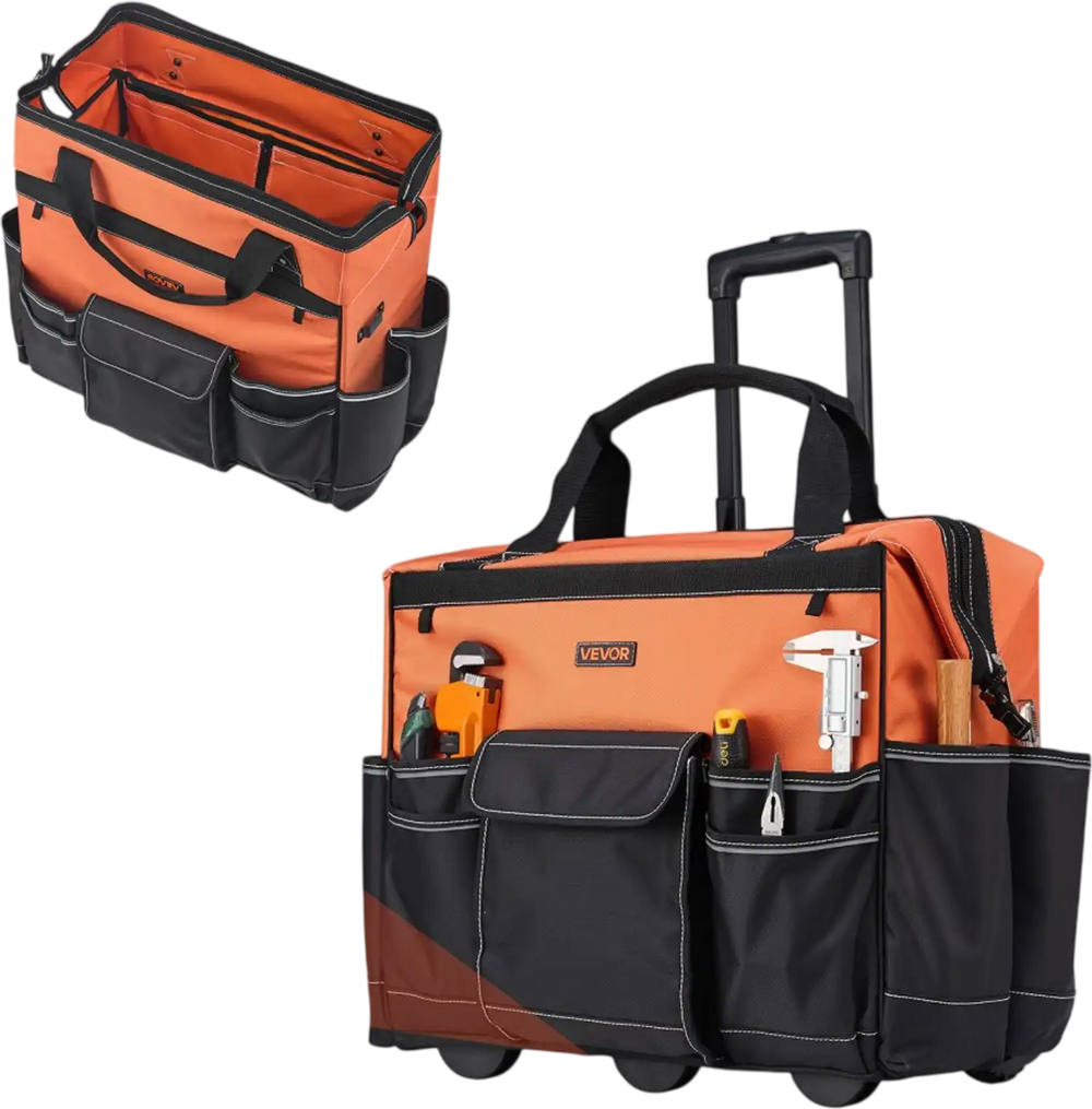 VEVOR Rolling Tool Bag, 110 lbs Load Capacity, 27 Pockets Heavy Duty Roller Tool Bag on Wheels, Adjustable Telescoping Handle & Stable Base, Toolbag Organizers with Wheels for Construction, Mechanic