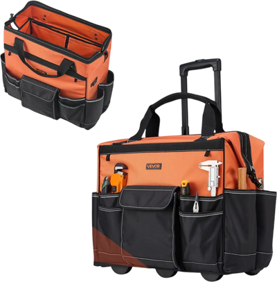VEVOR Rolling Tool Bag, 110 lbs Load Capacity, 27 Pockets Heavy Duty Roller Tool Bag on Wheels, Adjustable Telescoping Handle & Stable Base, Toolbag Organizers with Wheels for Construction, Mechanic