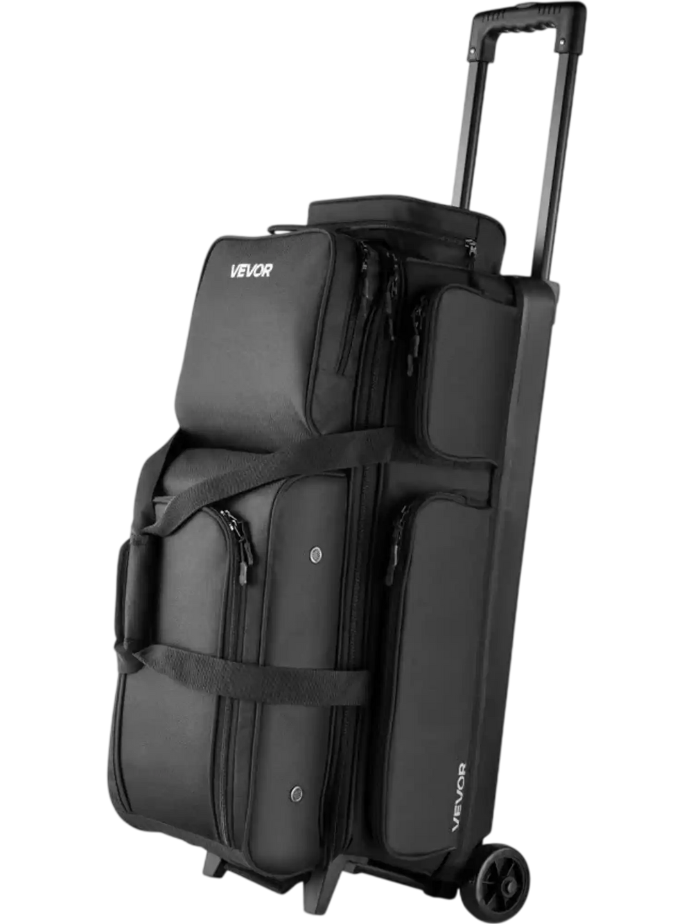 VEVOR Bowling Ball Bag, 3 Ball Double Roller Bowling Bag with Wheels, Featuring a Separate Compartment for Shoes (Up To US Size 16) & Oversized Accessory Pocket, Retractable Handle Extends to 41.34 in