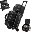 VEVOR 3 Ball Bowling Bag Double Roller Bag with Separate Shoe Compartment, for Bowling Shoes (Up To US Men Size 16), Rolling Ball Bag w/ Wheel, Accessory Pocket, Retractable Handle Extends to 40 in