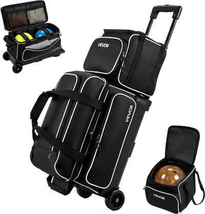 Vevor Bowling Bag 3 Ball Double Roller with Separate Shoe Compartment Black & White New