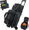 VEVOR 3 Ball Bowling Bag Double Roller Bag with Separate Shoe Compartment, for Bowling Shoes (Up To US Men Size 16), Rolling Ball Bag w/ Wheel, Accessory Pocket, Retractable Handle Extends to 40 in