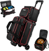 VEVOR 3 Ball Bowling Bag Double Roller Bag with Separate Shoe Compartment, for Bowling Shoes (Up To US Men Size 16), Rolling Ball Bag w/ Wheel, Accessory Pocket, Retractable Handle Extends to 40 in