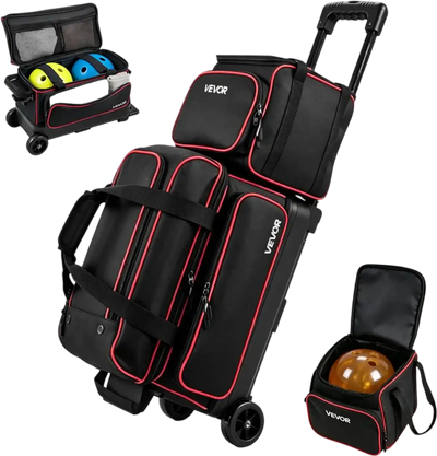 Vevor Bowling Bag 3-Ball Double Roller with Shoe Compartment and Accessory Pockets New