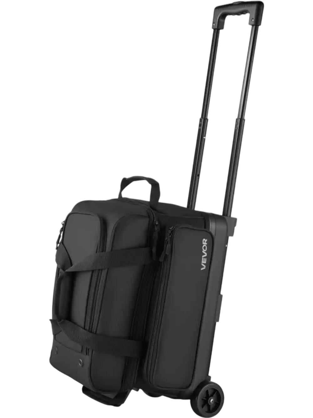 VEVOR Bowling Ball Bag, 2 Ball Double Roller Bowling Bag with Wheels, Featuring a Separate Compartment for Shoes (Up To US Size 16) & Oversized Accessory Pocket, Retractable Handle Extends to 41.32 in