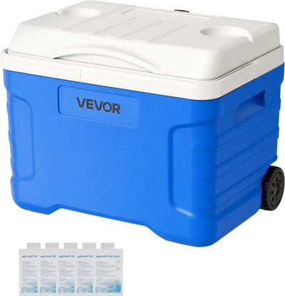 VEVOR Hard Cooler, 21QT Portable Rolling Cooler with Wheels, Leak-Resistant Coolbox Keeps Contents Cool for 48 Hours, Ice Retention Insulated Chests, Ultra-Light for Outdoor Picnics, Grill, Camping