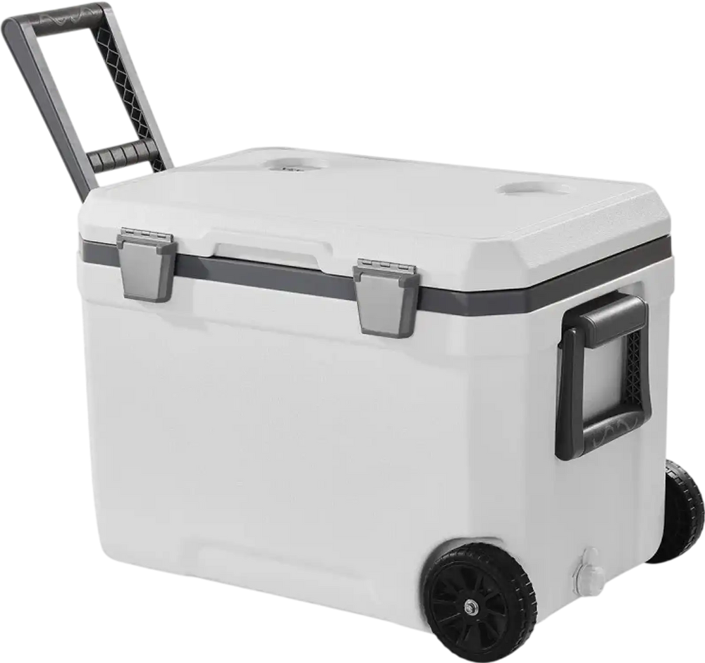 VEVOR Portable Cooler, 45 QT Wheeled Cooler with Ice Retention, Heavy-Duty Handles and Cup Holder, Lightweight Rigid Material Insulated Portable Cooler, Suitable for Family Picnics and Long Trips