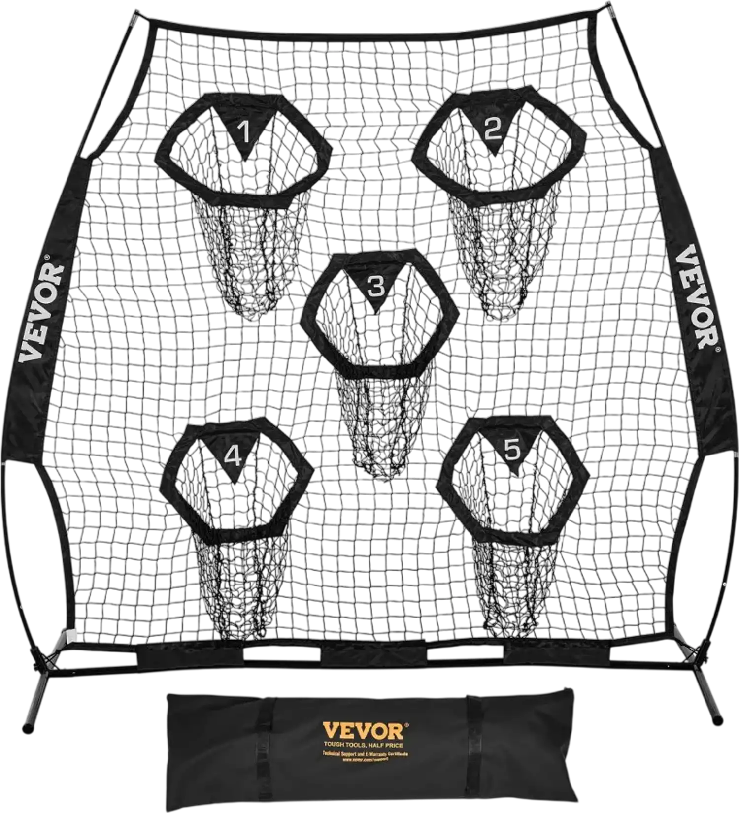 Vevor Football Trainer Throwing Net 6' x 6' with 5 Target Pockets Black New