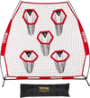 VEVOR 7 x 7 ft Football Trainer Throwing Net, Training Throwing Target Practice Net with 5 Target Pockets, Knotless Net Includes Straps and Portable Carry Case, Improve QB Throwing Accuracy, Red