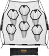 VEVOR 8 x 8 ft Football Trainer Throwing Net, Training Throwing Target Practice Net with 6 Target Pockets, Knotless Net Includes Straps and Portable Carry Case, Improve QB Throwing Accuracy, Black