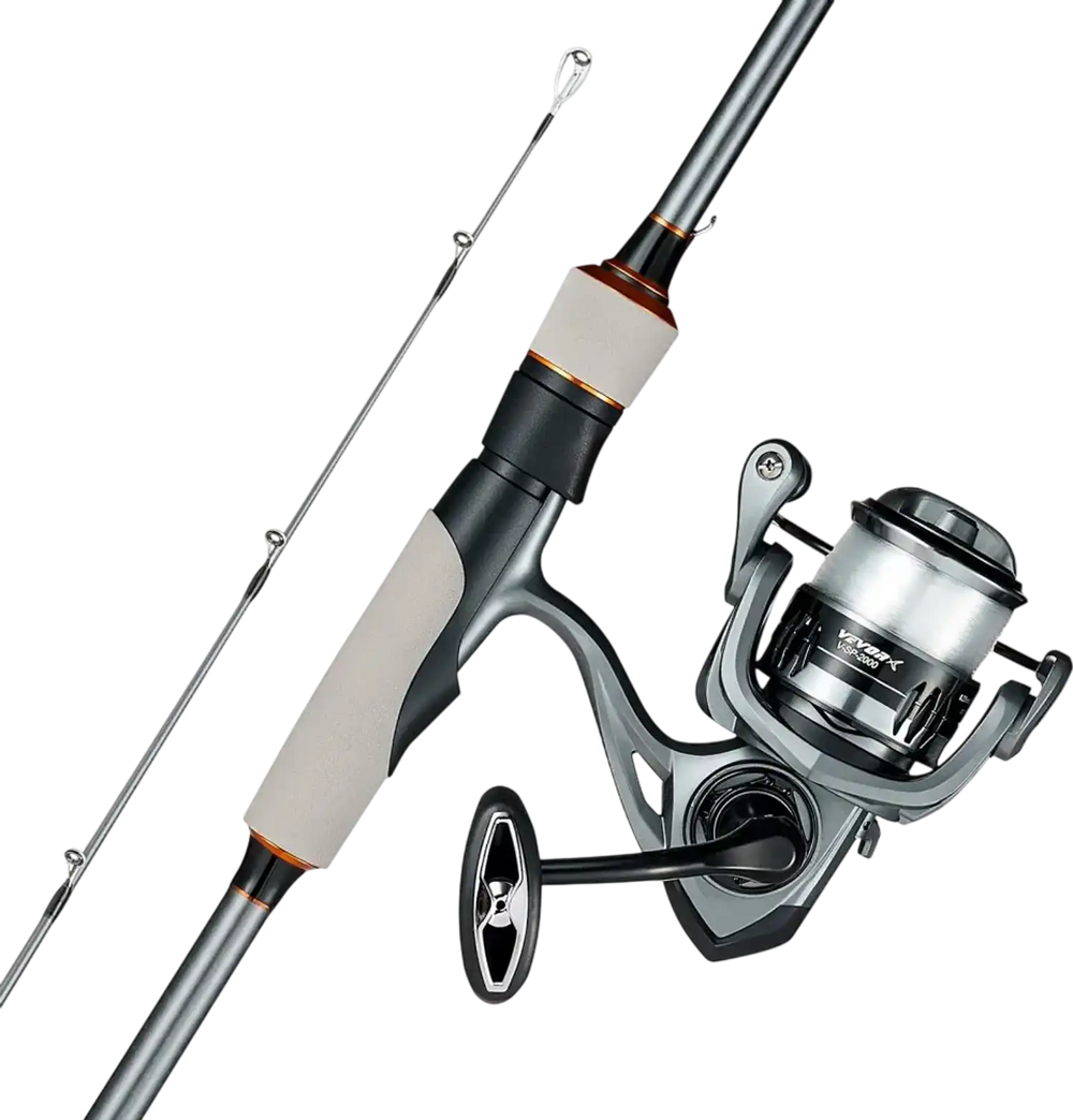 VEVOR Rod and Fishing Reel Combo, IM6 Fiberglass & Carbon Fiber Spinning Rod and Reel Combo, Bass Fishing Pole with 6.5 ft Two-Piece Rods, 6+1 Ball Bearings, Stainless Steel Guides with Ceramic Rings