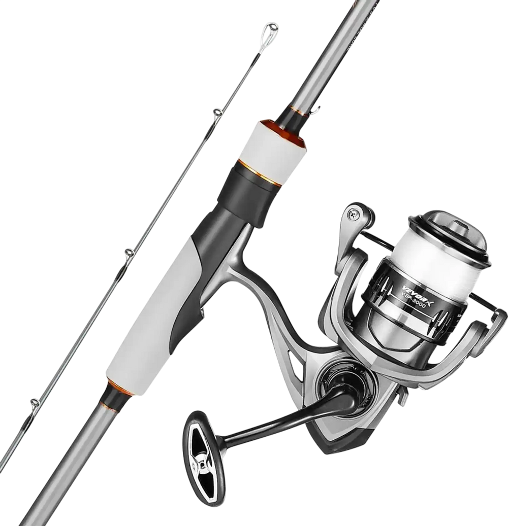 VEVOR Rod and Fishing Reel Combo, IM6 Carbon Fiber Spinning Rod and Reel Combo, Bass Fishing Pole with 6.5 ft Two-Piece Rods, 7+1 Ball Bearings, EVA Handle, Stainless Steel Guides with Ceramic Rings