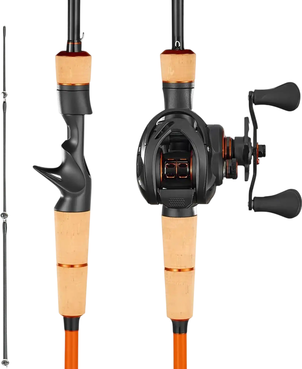 VEVOR Rod and Fishing Reel Combo, IM7 Carbon Fiber Baitcasting Rod and Reel Combo, Bass Fishing Pole with 6+1 BB System, 7.0:1 Gear Ratio, Cork Handle, Stainless Steel Guides with Ceramic Rings