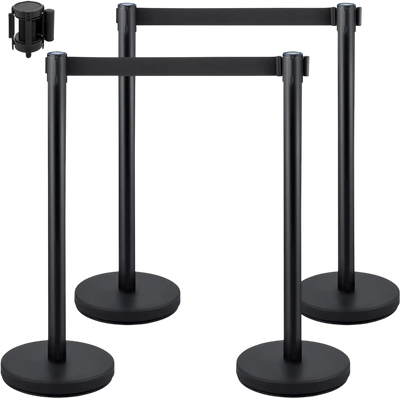 Vevor Stanchion Set 4-Piece Crowd Control Barrier with 6.6' Black Retractable Belt New