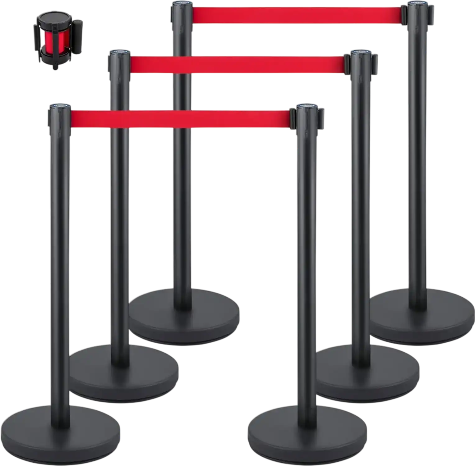 Vevor Stanchion 6-Piece Crowd Control Set with 6.6' Red Retractable Belts New