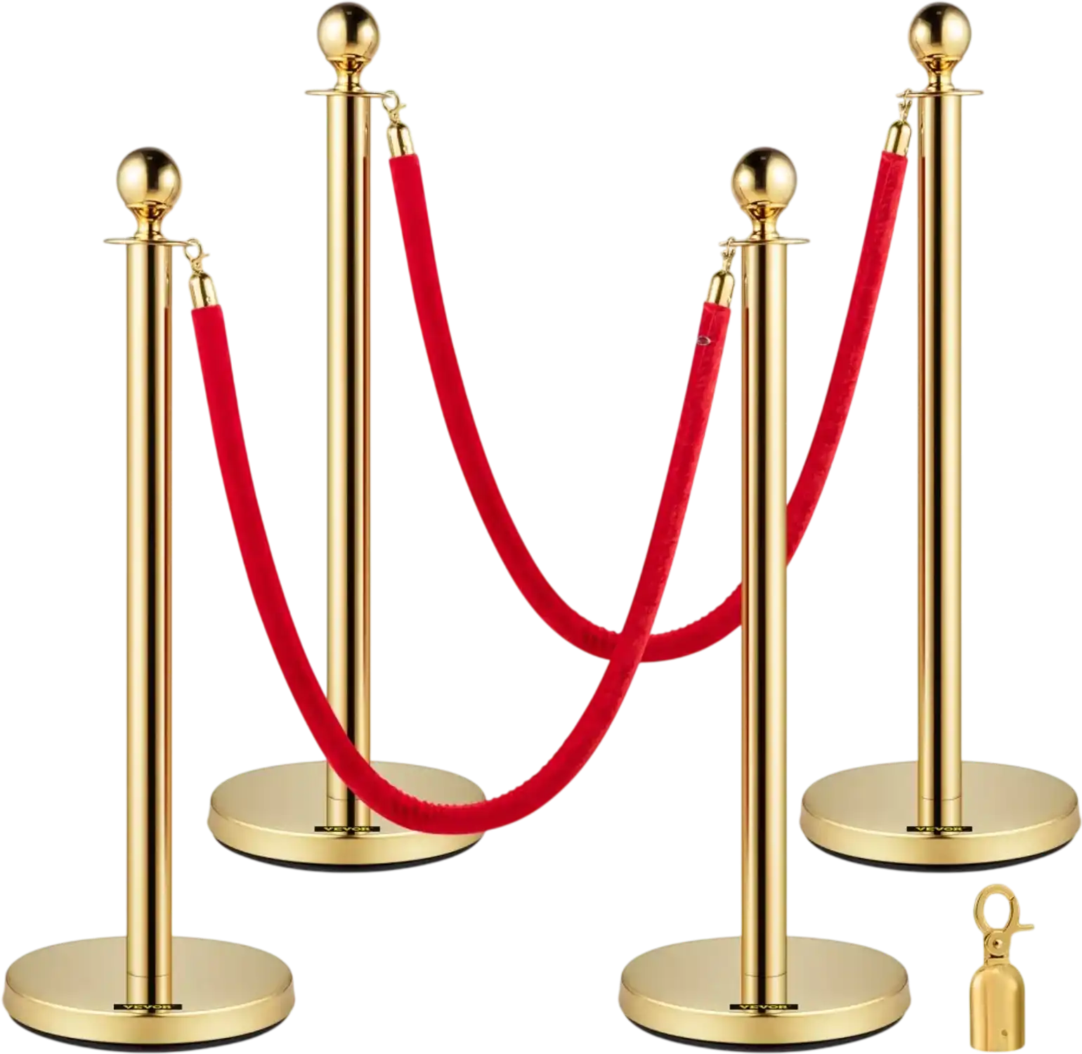 Vevor Crowd Control Stanchion Gold 4-Piece Set with 5' Red Velvet Rope New