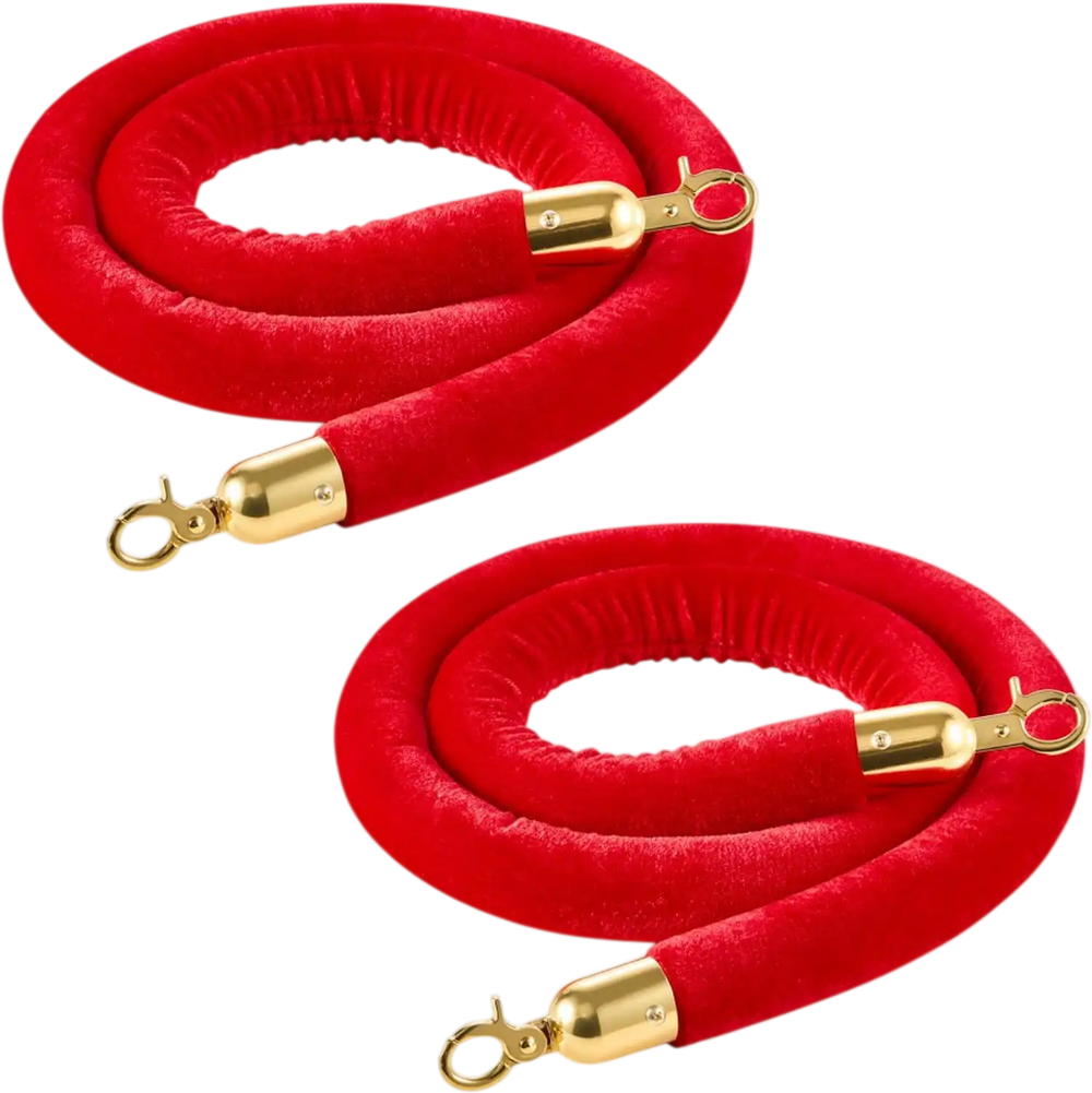 VEVOR 2 Pcs Red Velvet Stanchion Ropes, 5 ft Crowd Control Stanchion Red Velvet Ropes with Gold Hooks, Post Queue Barrier Carpet Rope for Carpet Events Movie Theaters Grand Openings Hotels Party