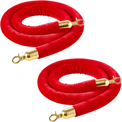 Vevor Stanchion Ropes Red Velvet 2-Pc 5' Crowd Control Barrier with Gold Hooks New