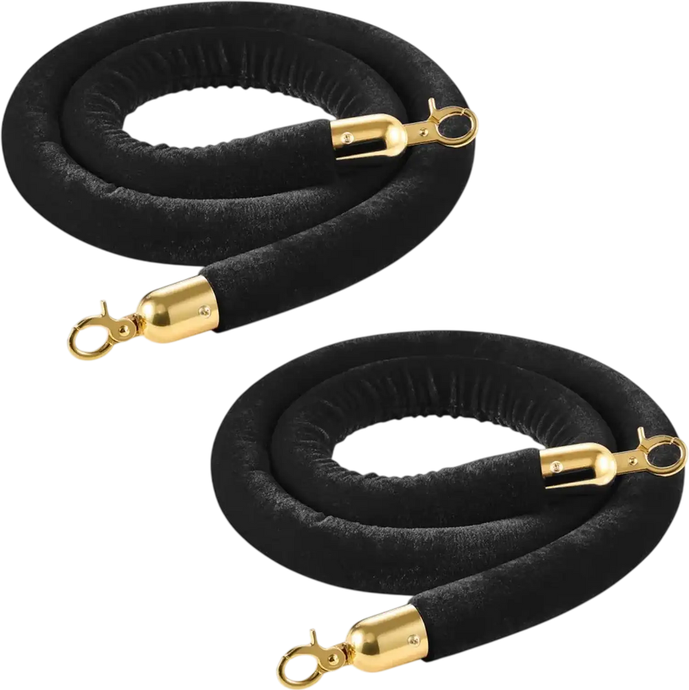VEVOR 2 Pcs Black Velvet Stanchion Ropes, 5 ft Crowd Control Stanchion Black Velvet Ropes with Gold Hooks, Post Queue Barrier Carpet Rope for Carpet Events Movie Theaters Grand Openings Hotels Party