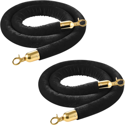 Vevor Stanchion Ropes 5' Black Velvet with Gold Hooks 2-Pc Set New