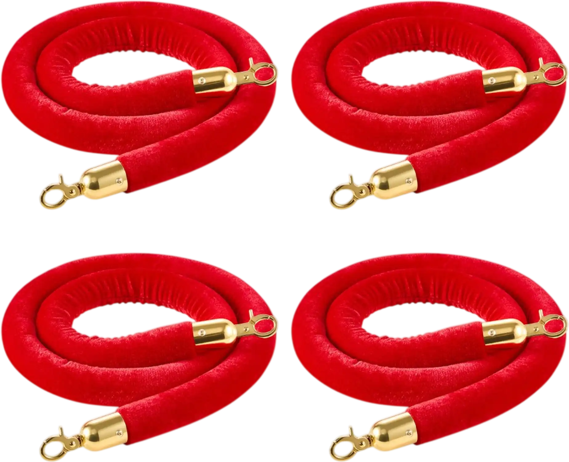 Vevor Stanchion Ropes 4-Pc Red Velvet 5' Crowd Control Barrier Set with Gold Hooks New