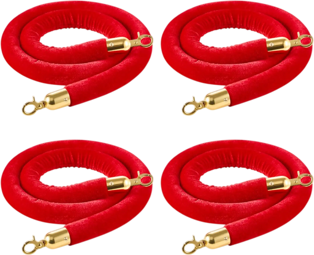 VEVOR 4 Pcs Red Velvet Stanchion Ropes, 5 ft Crowd Control Stanchion Red Velvet Ropes with Gold Hooks, Post Queue Barrier Carpet Rope for Carpet Events Movie Theaters Grand Openings Hotels Party