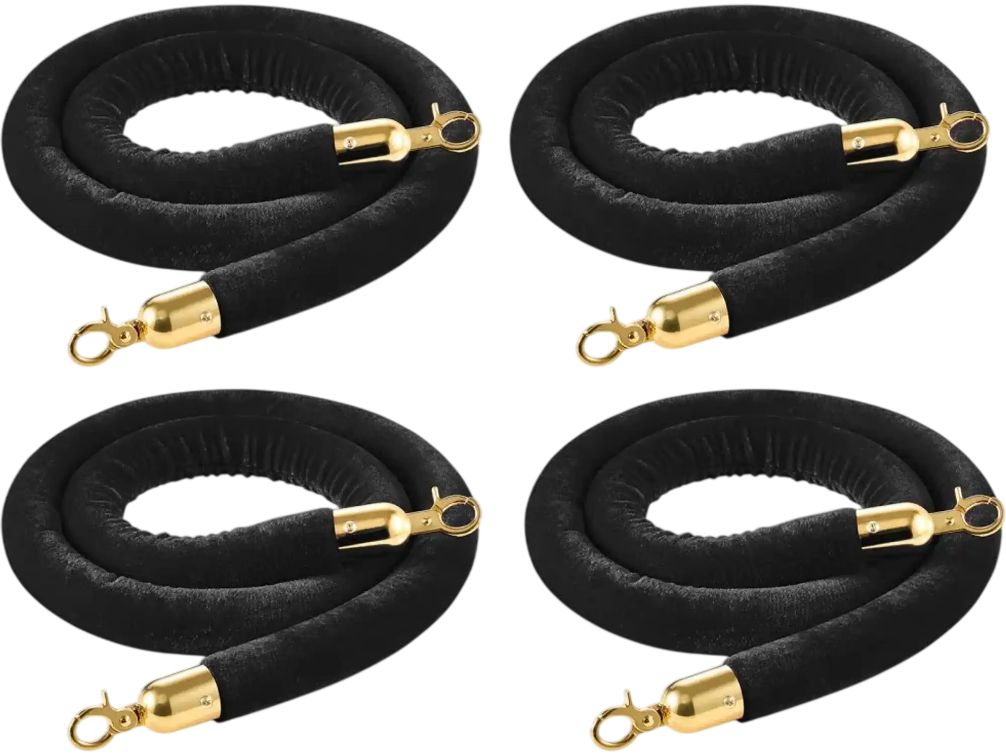 Vevor Stanchion Rope 4-Piece 5' Black Velvet with Gold Hooks New
