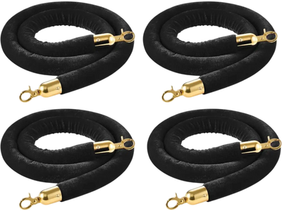 Vevor Stanchion Rope 4-Piece 5' Black Velvet with Gold Hooks New