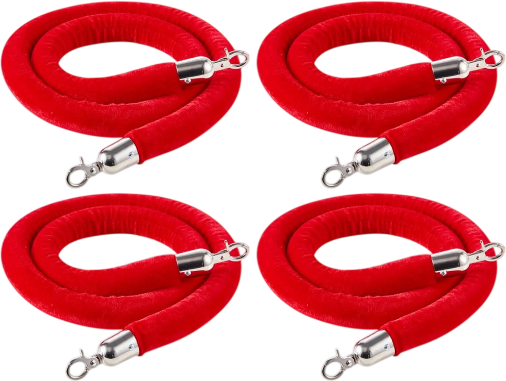 VEVOR 4 Pcs Red Velvet Stanchion Ropes, 5 ft Crowd Control Stanchion Red Velvet Ropes with Silver Hooks, Post Queue Barrier Carpet Rope for Carpet Events Movie Theaters Grand Openings Hotels Party
