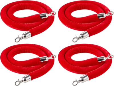 Vevor Stanchion Rope 4-Pc 5' Red Velvet Queue Barrier Rope Set New