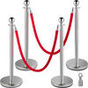 VEVOR 4PCS Stainless Steel Stanchion Posts Queue, Red Velvet Ropes Silver Post, 5FT Rope Barriers Queue Line Crowd Control Barriers for Party Supplies