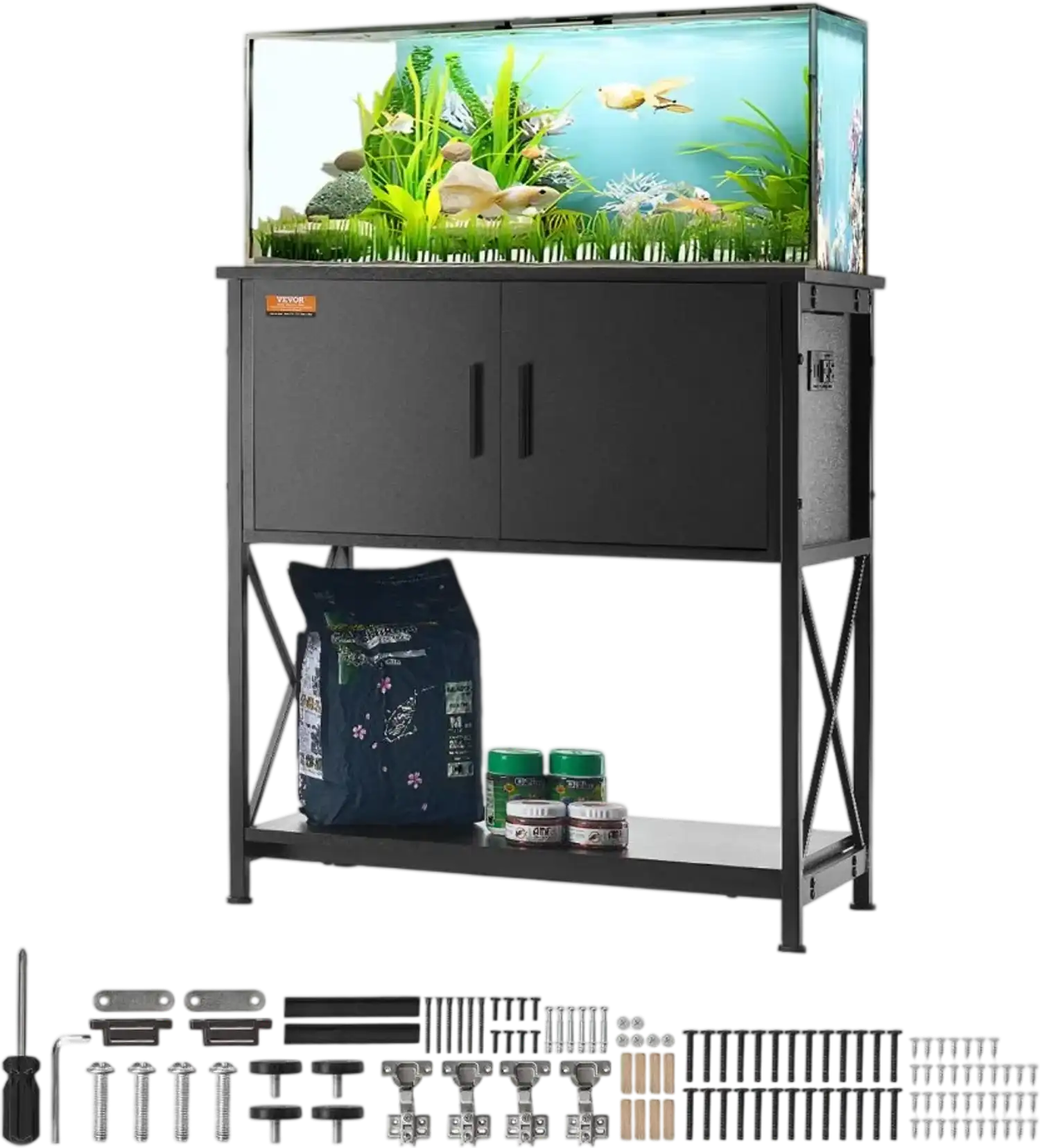 Vevor Aquarium Stand 29 Gallon Steel and MDF Fish Tank Stand with Storage Cabinet and Power Panel Black New