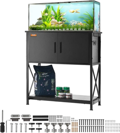 Vevor Aquarium Stand 29 Gallon Steel and MDF Fish Tank Stand with Storage Cabinet and Power Panel Black New