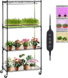 VEVOR Plant Stand with Grow Light, 4-Tier Plant Shelf with 45W Full Spectrum Grow Light, 3 Mode Plant Light with Timer and Wheel for Seed Starting, Metal Grow Light Shelf for Indoor Plants