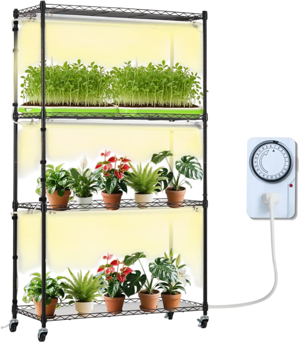 VEVOR Plant Stand with Grow Light, 4 Tiers Plant Shelf with 3000K 180W LED Full Spectrum Light for Indoor Plants, Grow Light Shelf with Timer for Seed Starting 35.4" L  x 13.8" W x 59.1" H