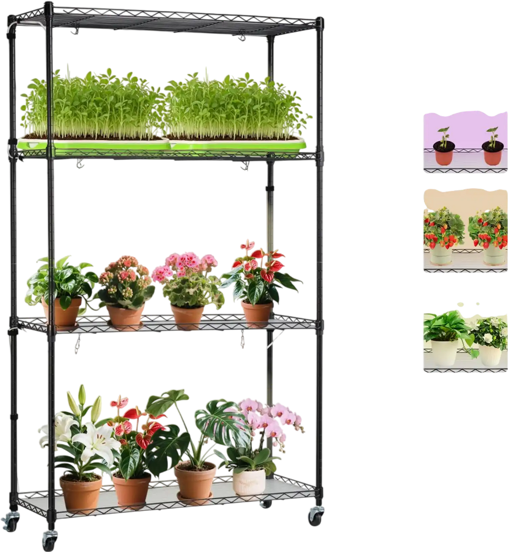 VEVOR Plant Stand with Grow Light, 4 Tier Plant Shelf with 90W Grow Light for Indoor Plants, Grow Light Shelf Full Spectrum Lights Adjustable Metal Plant Stand for Seed Starting