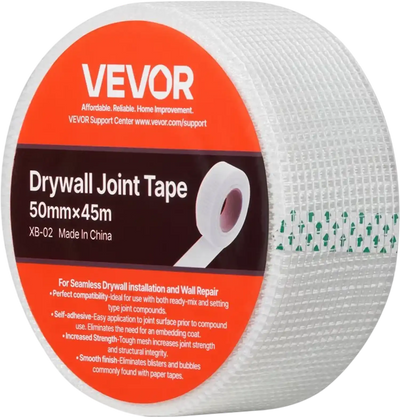VEVOR Drywall Mesh Tape, 1.97 inch W x 147.64 ft L Self-Adhesive Fiberglass Drywall Joint Tape, 36 Rolls Dry Wall Patch for Easy Sheetrock Ceiling Crack Repair, to Achieve Smooth Even Wall Surface