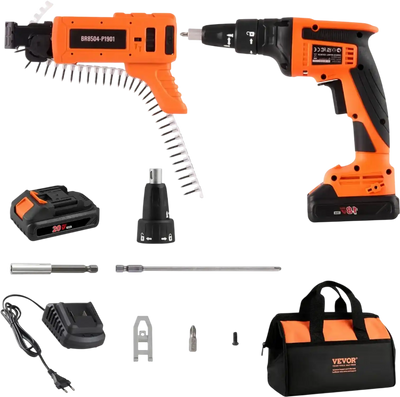 VEVOR Drywall Screw Gun Auto-Feed, 20V Max Collated Drywall Screwgun, 4200RPM Brushless Cordless Drywall Gun Kit with 2 Battery Packs, Charger, Belt Clip, Tool Bag, Screw Length and Depth Adjustable