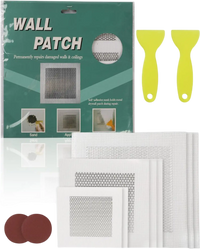 VEVOR 16PCS Drywall Repair Kit, 4/6/8-inch Aluminum Dry Wall Repair Patch Kit with 2 Scrapers & 2 Sandpapers, Self-Adhesive Drywall Patches for Nail Holes, Wall Cracks, Peeling, Scraping