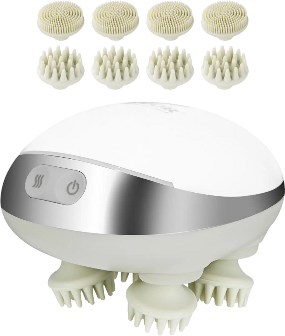 VEVOR Electric Scalp Massager with Heat, Rechargeable Heated Head Massager, IPX7 Waterproof | Portable Kneading Scalp Scratcher with 8 Removable Massage Head for Hair Growth, Deep Clean, Stress Relax