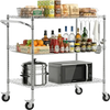 VEVOR Kitchen Utility Cart, 3 Tier Heavy Duty Adjustable Wire Storage Rack, Commercial Steel Rolling Service Trolley on Wheels, Work Table with Handle Bar, for Garage and Laundry Room, 40x25x40.9 in
