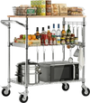 VEVOR Kitchen Utility Cart, 3 Tier Heavy Duty Adjustable Wire Storage Rack with Wood Tabletop and Handle Bar, Rolling Portable Service Trolley on Wheels, 661 lbs Steel Work Table, 30x18x36 in