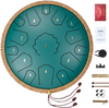 VEVOR Steel Tongue Drum, 14 in & 15 Notes, Rain Drum for Outside Garden, C Major Key, Tank Drum with 2 Mallets & Carry Bag, Hand Pan Drum Percussion Instrument for Musical Education Yoga, Green