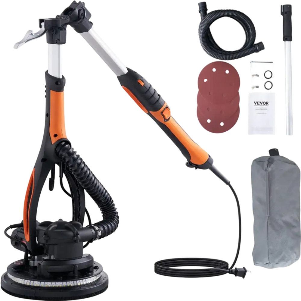 VEVOR Wall Smoother, 900W Power Tool, Includes 12 Sanding Pads, Adjustable Speeds from 800-1800 RPM, 3 Vacuum Tubes, Collapsible Design for Ceilings, Dual LED, Telescopic Grip & Dust Collector