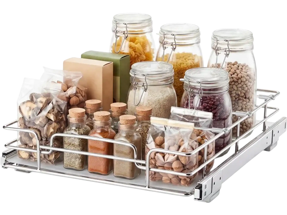 VEVOR Pull Out Cabinet Organizer 12.4"W x 16.54"D Steel Slide Out Drawers, for Kitchen Bathroom Pantry Home Organization, Chrome-Plated Finish, Heavy Duty Storage Sliding Shelves for Base Cabinets
