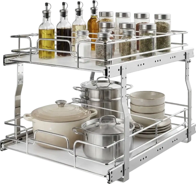 Vevor Pull-Out Cabinet Organizer 2-Tier Slide-Out Drawers for Kitchen Bathroom Pantry 16.97